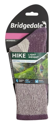 Bridgedale - Womens Hiking Lightweight Cotton Boot Socks - Plum