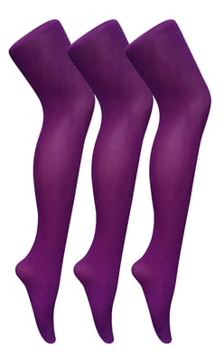 3 par flerpack damfärgade ogenomskinliga 80 denier-strumpbyxor | Sock Snob | Plain Block Colour-strumpbyxor - Imperial Purple