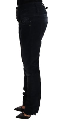 Acht Blå Tvättad Bomull Denim Jeans