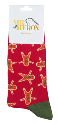Gingerbread Men Socks | Mr Heron | Breathable Novelty Fun Design Crazy Crew Funky Bamboo Socks | Christmas Gift for Him - Gingerbread Men (Dark Red)