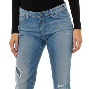 Damesbroek met lang versleten en gescheurd denimeffect 3Y5J28-5D0UZ