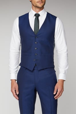 Blue Texture Tailored Fit Waistcoat