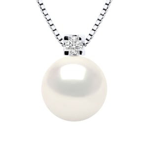 Diamond Necklace 0050 Cts natuurlijke zoetwater Pearl Ronde 9-10 mm 925