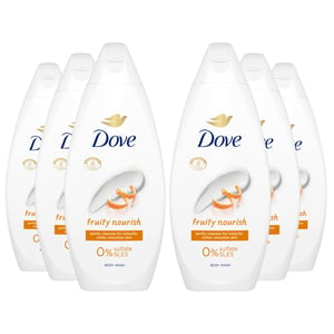 Dove Fruity Nourish Body Wash 0% Sulfate SLES for Soft & Smoother Skin, 6x225ml
