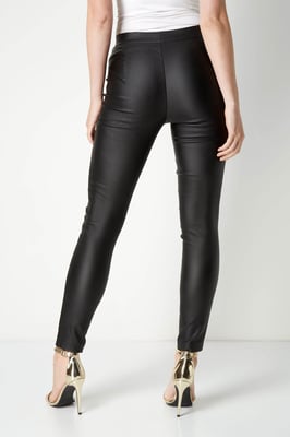 Faux Leather Pull On Elastic Waist Trousers