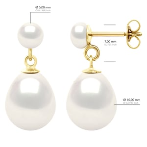 Dubbelörhängen Gul Guld - Äkta odlade sötvattenspärlor Knapp 5-6 mm + Pärla 10-11 mm