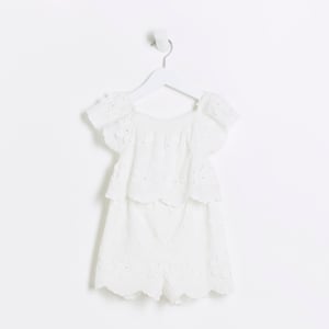 River Island Mini Girls Playsuit White Broderie Floral