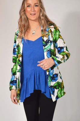 Blue Floral Long Unlined Jacket