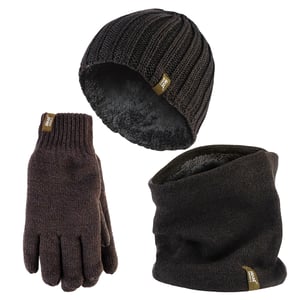 Mens Hat, Neck Warmer & Gloves Set | Heat Holders | Winter Knitted Warm Accessories Set - Khaki Green