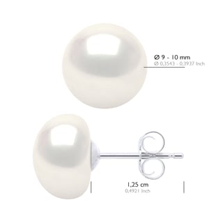 Örhängen Vitguld - Äkta odlade sötvattenspärlor Knapp 9-10 mm