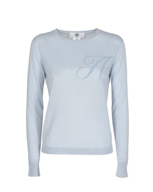 Crown Of Edinburgh Cashmere Long Sleeve Art 004 Light Blue Letter A