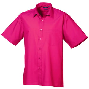 Premier Heren Korte Mouw Formele Poplin Gewoon Werk Shirt (Heet Roze)