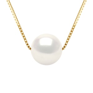 Ketting gekweekte parel Zoetwater Round and White 9-10 mm Venetiaans Geel Gouden Ketting