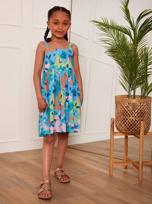 Younger Girls Floral Midi Dress in Blue