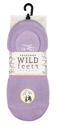 2 Pack Ladies Bamboo No Show Socks | Wildfeet | Novelty Cushion Invisible Socks - Lilac / Grey