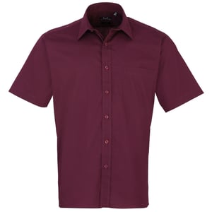 Premier Heren Korte Mouw Formele Poplin Gewoon Werk Shirt (Aubergine)