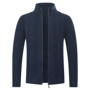 Cardigan med dragkedja för herrar Cardigan Chunky Knit med ståkrage Blå