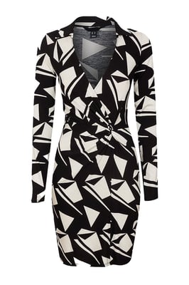 Geometric Open Collared Wrap Dress