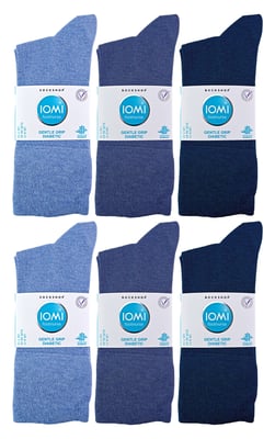 IOMI - 12 Pair Multipack Mens Diabetic Bamboo Socks | Extra Wide Seamless Socks with Non Elastic Gentle Grip Top - Navy Blue