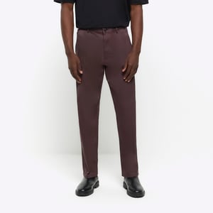River Island Mens Smart Trousers Dark Red Slim Fit