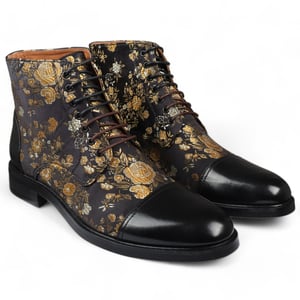 Justin Reess Heren Zwarte Bloemenprint Leren Oxford Enkellaarsjes - Adam