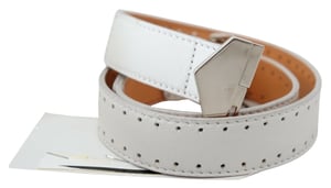 GF Ferre Women's White Leather Hexagon Logo Buckle Waist Belt