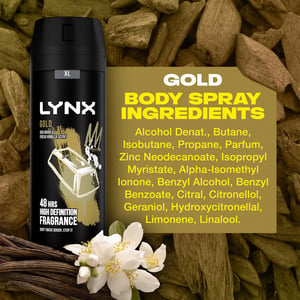 Lynx XL 48-H High Definition Fragrance Gold Body Spray Deodorant 3 Pack, 200ml