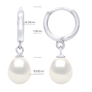 Hanging Earrings Real Cultured Freshwater Pearls Pear 8-9 mm