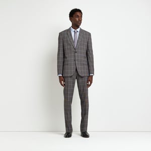 River Island Mens Suit Trousers Grey Slim Fit Check