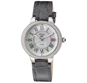 GV2 Astor II 9140-L9 Swiss Quartz Women's MOP Dial Grey Leather Diamond Watch