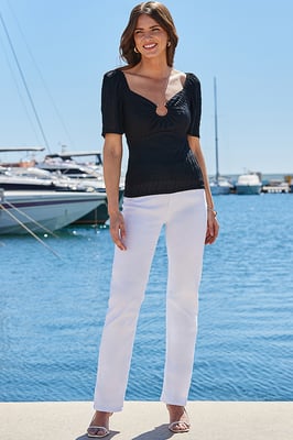 Black Textured Ring Detail Jersey Top