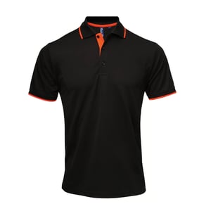 Premier Heren Coolchecker Contrast Pique Poloshirt (Zwart/Oranje)