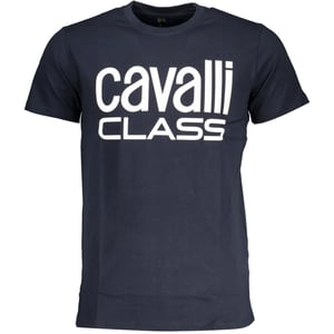 Cavalli Class Bold White Logo Navy Blue T-Shirt