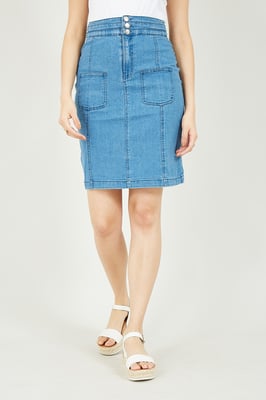 Yumi Blue Denim Patch Pocket Skirt