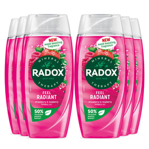 Radox Feel Radiant Shower Gel with Strawberry and Raspberry Fragrance 225ml, 6pk