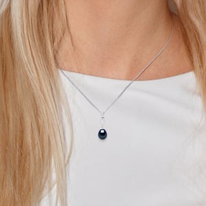 SHUTTLE Necklace Freshwater Pearl Jewelry 9-10mm Black 925