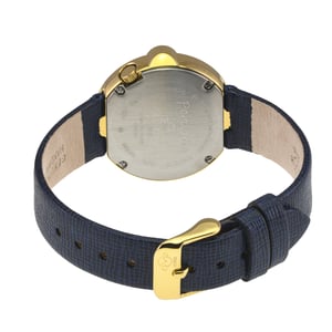 GV2 Women's Perugia Diamond Watch, IPYG Case, Silver/White Dial, Genuine Saffiano Blue Handmade Leather Strap