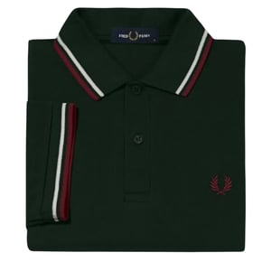 Fred Perry rood/wit twin getipt donkergroen poloshirt