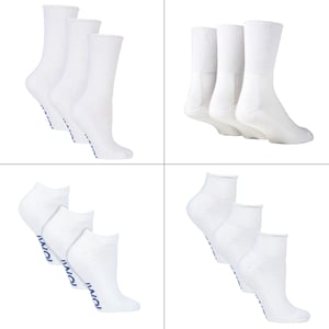 12 Pair Pack Diabetic Socks All Year Round Bundle Set | IOMI | Extra Wide Socks for Swollen Ankles, Legs & Feet | Crew Ankle Trainer Diabetic Socks in Cotton & Bamboo - White