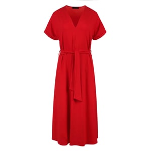 Rode jersey midi-jurk met riem