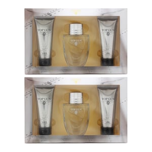 Top Gun Chevron Eau De Toilette 100ml Hair & Body Wash, Aftershave Balm Gift Set X 2