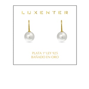 Luxenter Essential Oorbellen in 925 Sterling Zilver en Witte Parel afgewerkt in 18 karaat geel goud