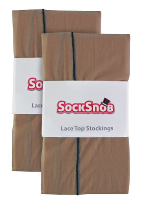 2 Pair Multipack Women's Seamed Stockings with Lace Top | Sock Snob | Ladies Thigh High Stockings - Nude / Black