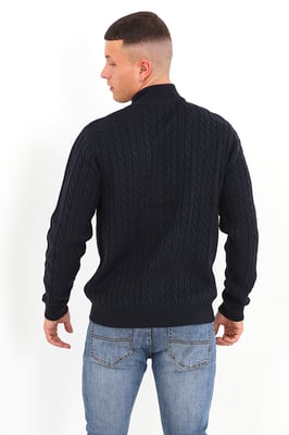 Midnight 'August' Quarter Zip Neck Cable Knit Jumper