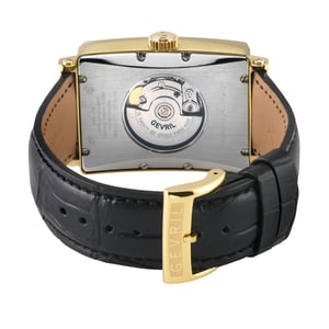 Gevril Men's Avenue of America's IPYG Case, Silver/Gold Dial, Genuine Italian Handmade Leather Strap