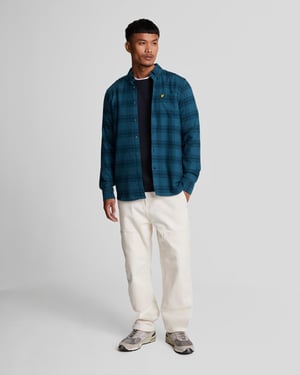 Mens Tonal Check Flannel Shirt in Navy