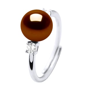 Ring Adjustable Freshwater Pearl 7-8mm Chocolate and oxides of zirconium 925