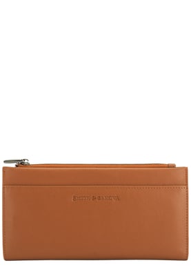 Smooth Leather Long Zip Top Pocket Purse