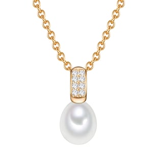 Necklace with pendant sterling silver yellow gold freshwater cultured pearl white zirconia white Valero Pearls