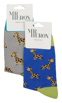 Mr Heron - 2 Pairs Boys Bamboo Animal Patterned Socks - Giraffes